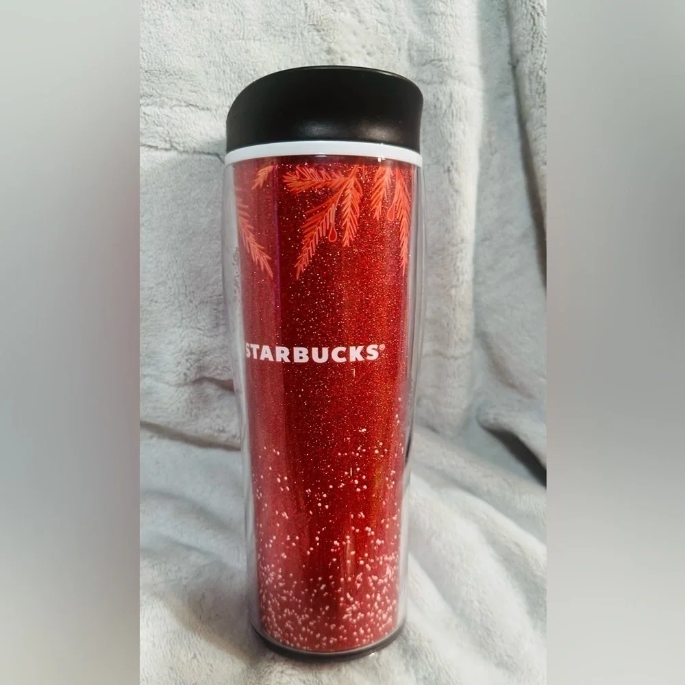RARE HTF Starbucks Nestle Holiday Tumbler 2020 ~ Red Glitter Snowflakes‎ Pine